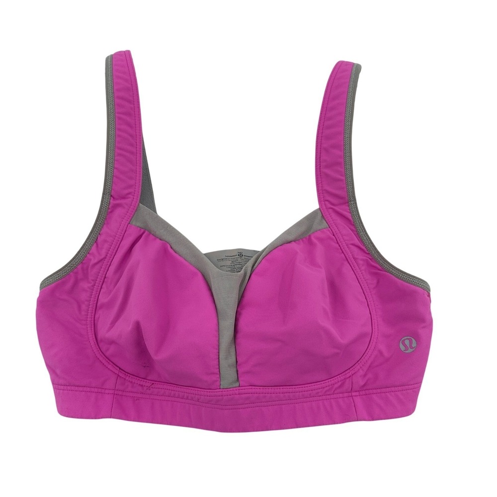 Lululemon Athletica Pink Grey High Impact Sports Bra Hook Eye Back Closure 34D